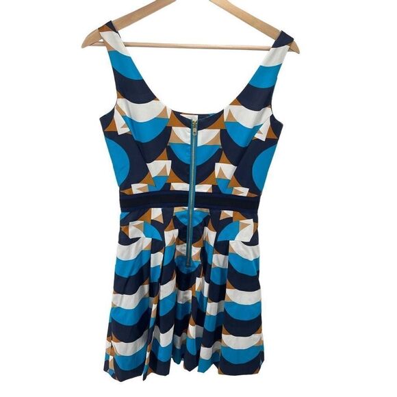 Milly Womens Geometric Dress Fit Flare Mini Sleeveless Scoopneck Lined Blue 2 - Picture 10 of 10